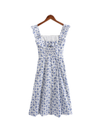 Early Spring French Retro Debutante Square Collar Lace Flying Sleeves Floral Print Slit Dress PullWind