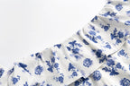 Early Spring French Retro Debutante Square Collar Lace Flying Sleeves Floral Print Slit Dress PullWind