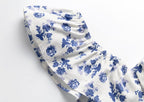 Early Spring French Retro Debutante Square Collar Lace Flying Sleeves Floral Print Slit Dress PullWind