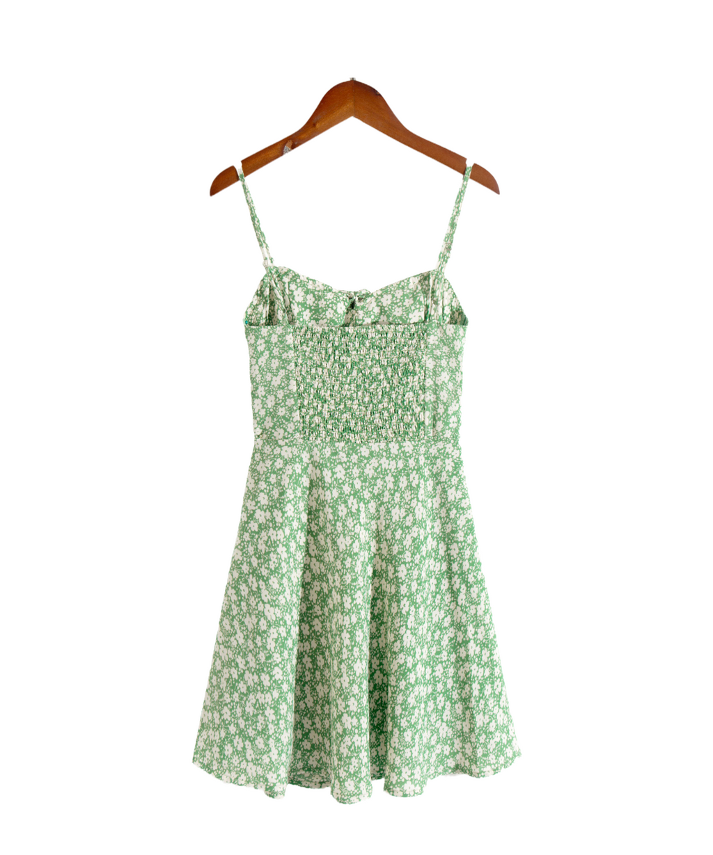 French Pastoral Fresh Vacation Printed Dress Spring High Waist Tight Waist Slip Dress PullWind