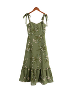 Summer French Minority Printed Lace up Cami Dress Beach Vacation Sexy Mid Length to PullWind
