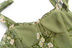 Summer French Minority Printed Lace up Cami Dress Beach Vacation Sexy Mid Length to PullWind