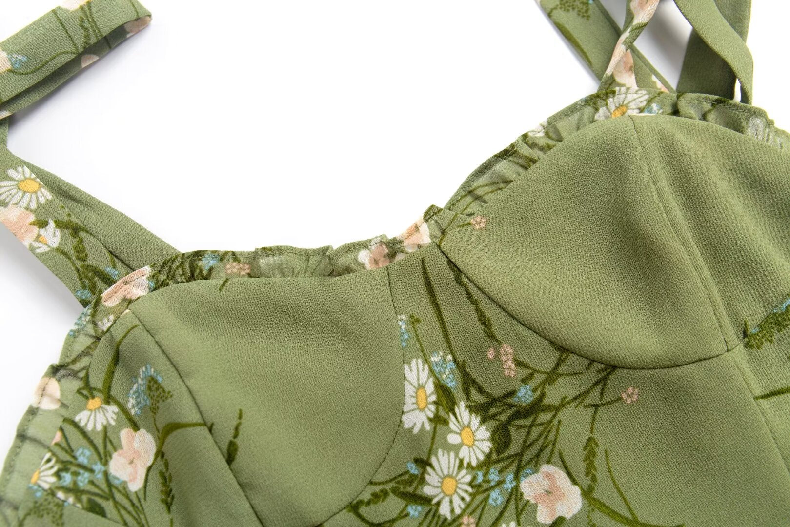 Summer French Minority Printed Lace up Cami Dress Beach Vacation Sexy Mid Length to PullWind