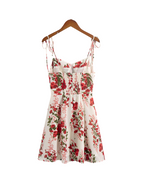 Summer French Tied Spaghetti Strap Short Dress High Grade Backless Red Floral Retro V neck Women Dress PullWind