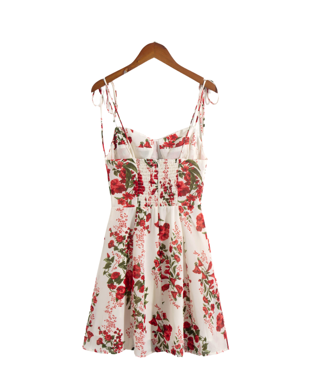 Summer French Tied Spaghetti Strap Short Dress High Grade Backless Red Floral Retro V neck Women Dress PullWind
