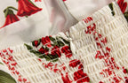 Summer French Tied Spaghetti Strap Short Dress High Grade Backless Red Floral Retro V neck Women Dress PullWind