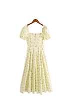 Spring Summer French Sweet Fresh Floral Dress for Women Slim Fit Slit Mid Length PullWind