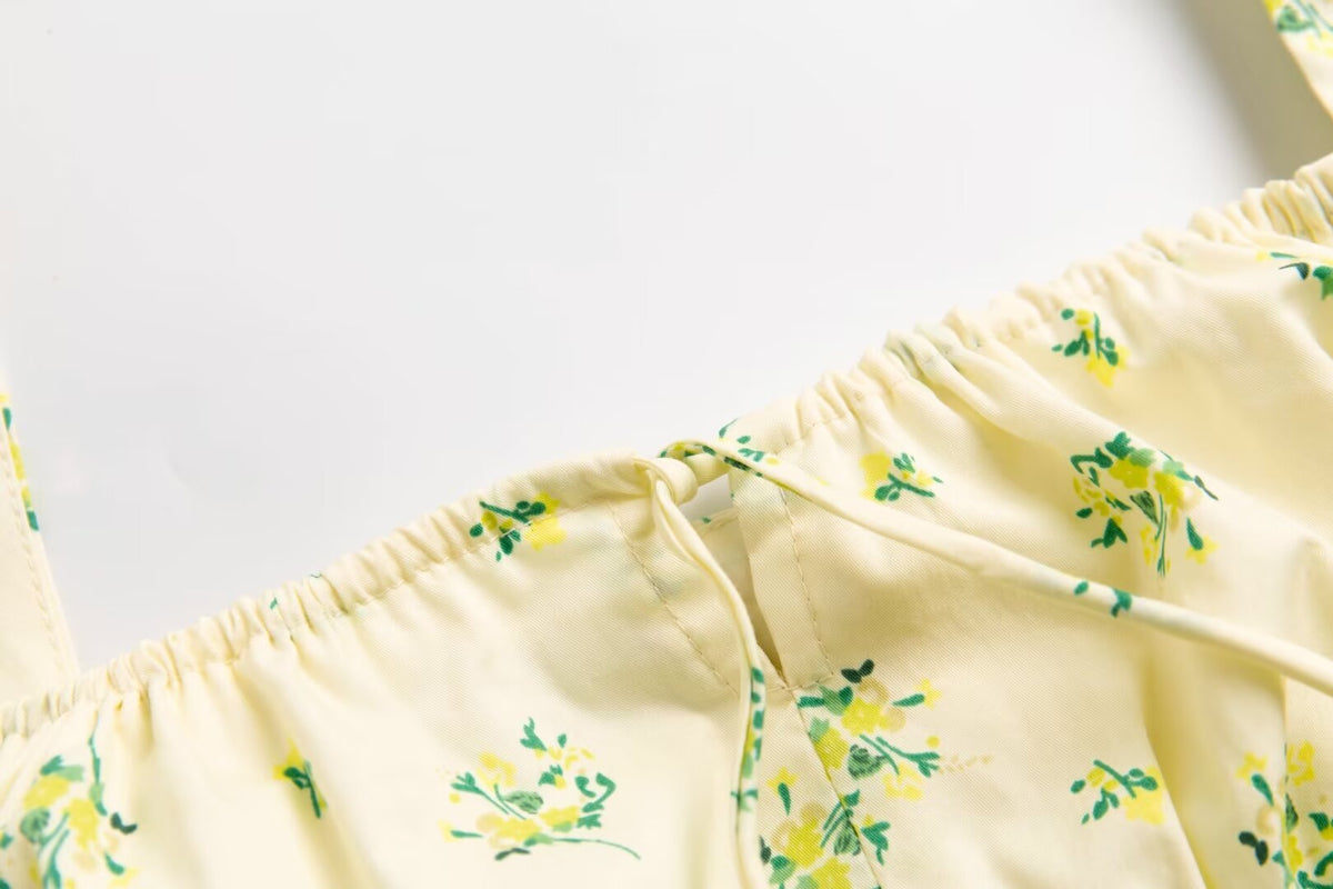 Spring Summer French Sweet Fresh Floral Dress for Women Slim Fit Slit Mid Length PullWind