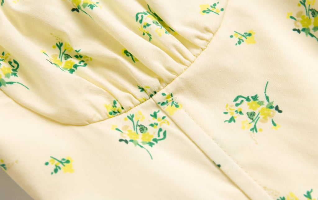 Spring Summer French Sweet Fresh Floral Dress for Women Slim Fit Slit Mid Length PullWind