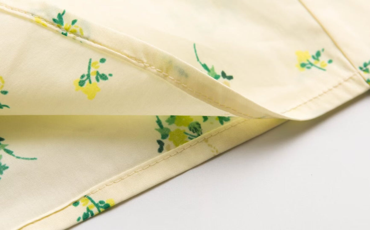 Spring Summer French Sweet Fresh Floral Dress for Women Slim Fit Slit Mid Length PullWind