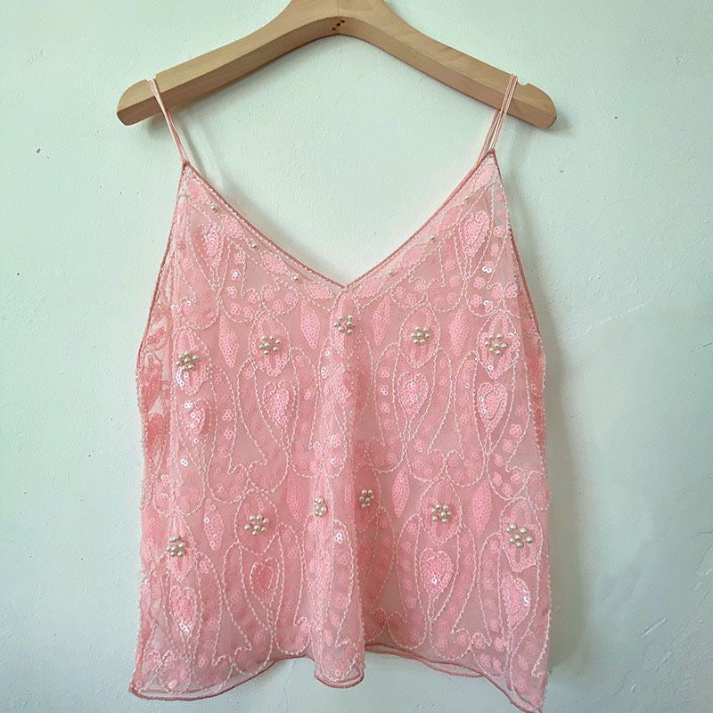 【MOQ-5 packs】 Niche Summer Women Heavy Embroidery Sequ Beaded Sling Basic Sexy Slimming Short V neck Vest Western Sexy FDvnpkz
