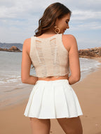 Spring Summer Cotton Slim Fit Camisole Hollow Out Cutout Solid Color White Women Vest SERENDIPITY