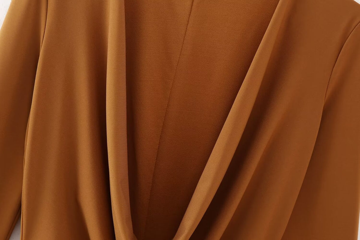 Women Clothing Summer Arrival Solid Color V neck Flared Long Sleeve Halter Sheath Dress Shell