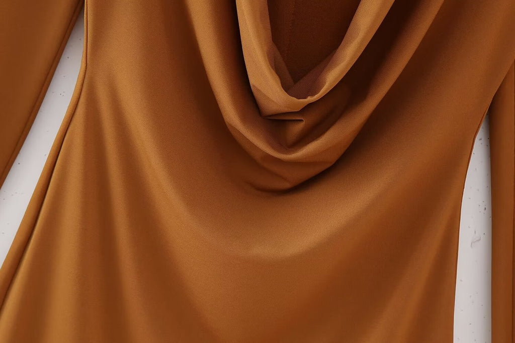 Women Clothing Summer Arrival Solid Color V neck Flared Long Sleeve Halter Sheath Dress Shell