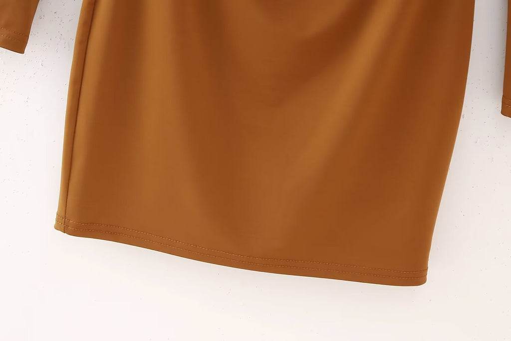 Women Clothing Summer Arrival Solid Color V neck Flared Long Sleeve Halter Sheath Dress Shell