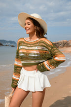 Spring Summer Women Hollow Out Cutout Striped Stitching Sexy Pullover Women Knitwear
