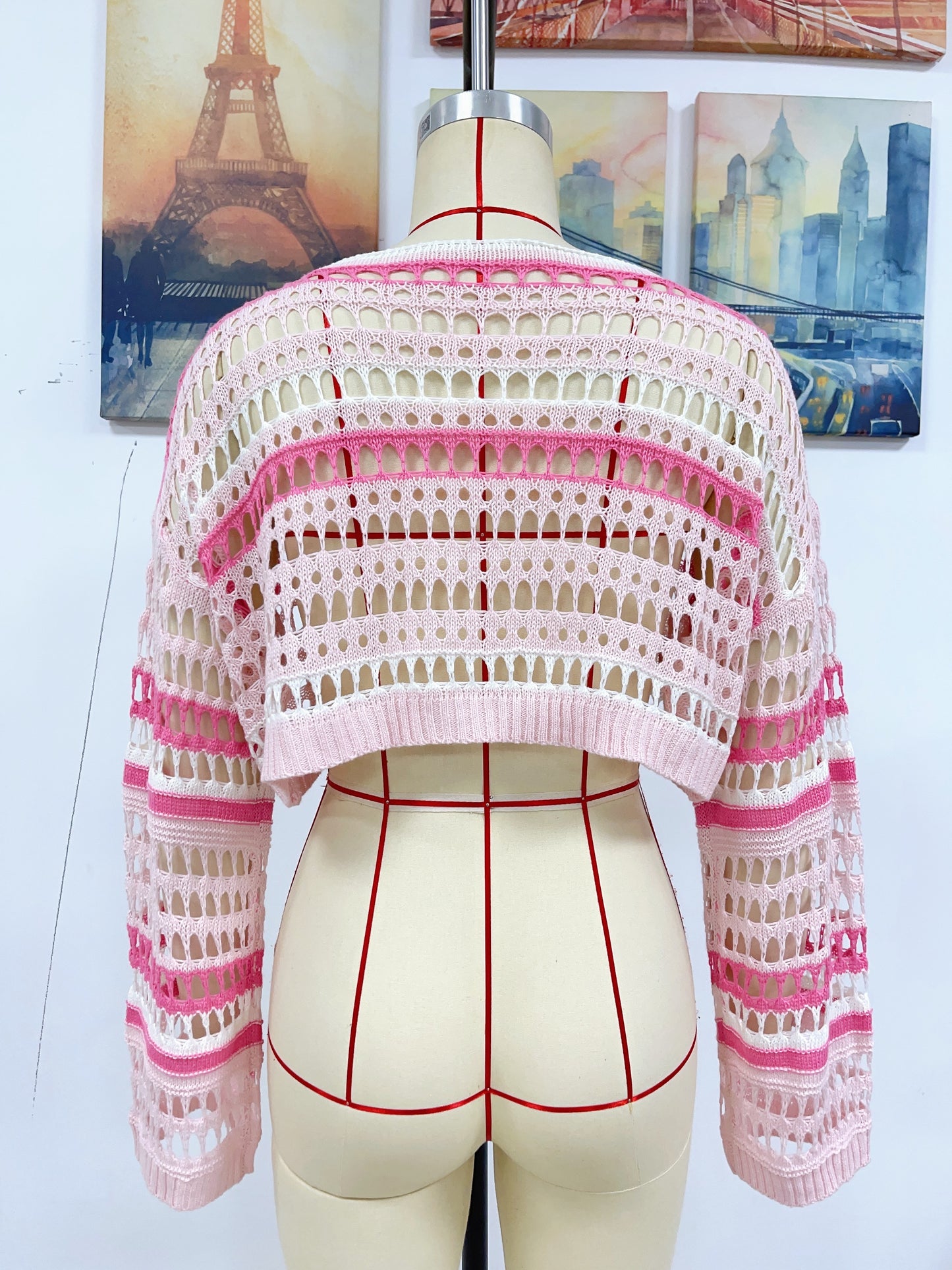 Suéter de punto sexy con costuras a rayas y aberturas para mujer, primavera y verano