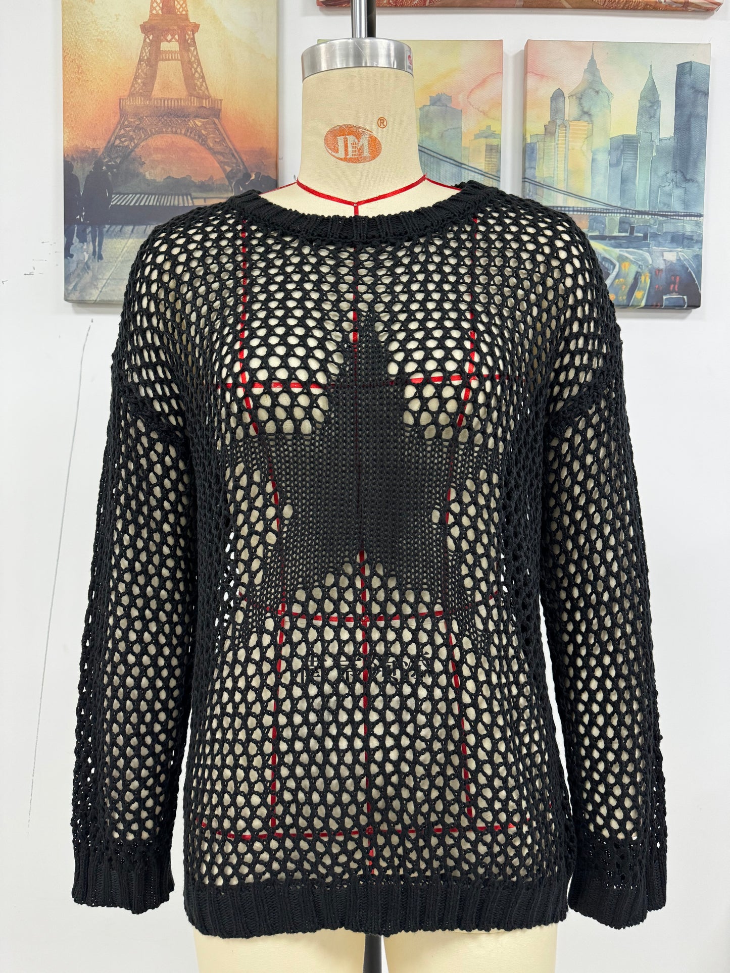 Jersey de verano para mujer, cuello redondo, estrella de cinco puntas, sexy, con recortes, tejido de punto
