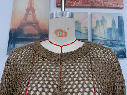 Jersey de verano para mujer, cuello redondo, estrella de cinco puntas, sexy, con recortes, tejido de punto