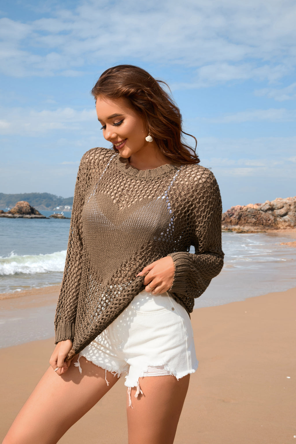 Summer Women Knitwear Round Neck Love Beach Cover Up Vacation Solid Color Women Knitwear SERENDIPITY