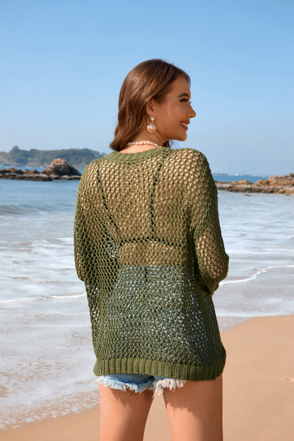 Summer Women Knitwear Round Neck Love Beach Cover Up Vacation Solid Color Women Knitwear