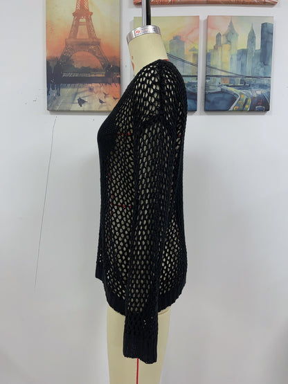 Summer Women Knitwear Round Neck Love Beach Cover Up Vacation Solid Color Women Knitwear