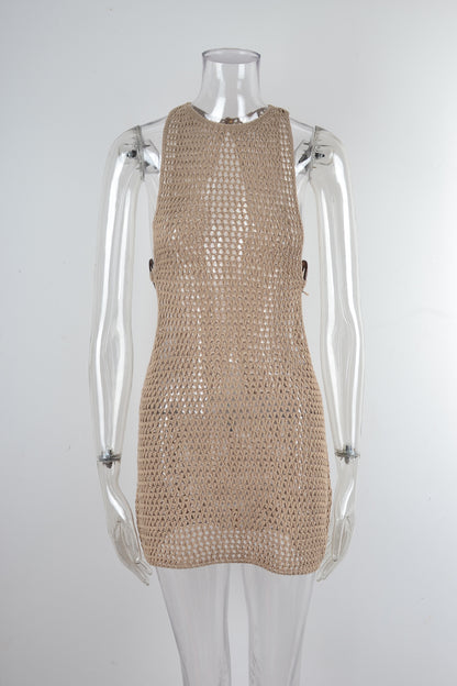 Summer Women Beach Cover Up Backless Hollow Out Cutout Sweater