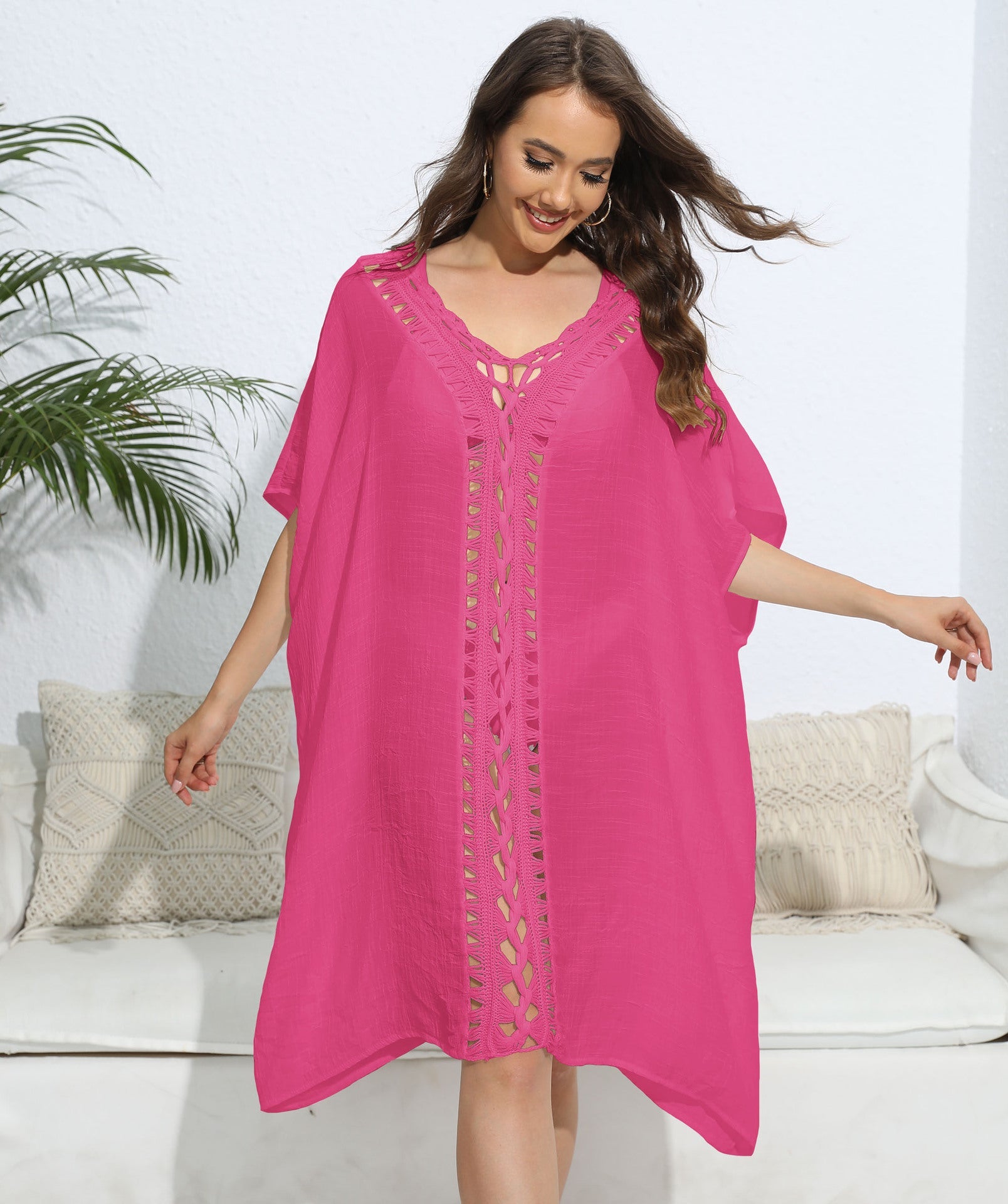 Women Blouse Women Clothing Crochet Stitching Loose Dress Beach Bikini Cover up Oyimi