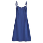 Summer High Waist Sexy Side Split Hem Sling Mid Length Dress OMI