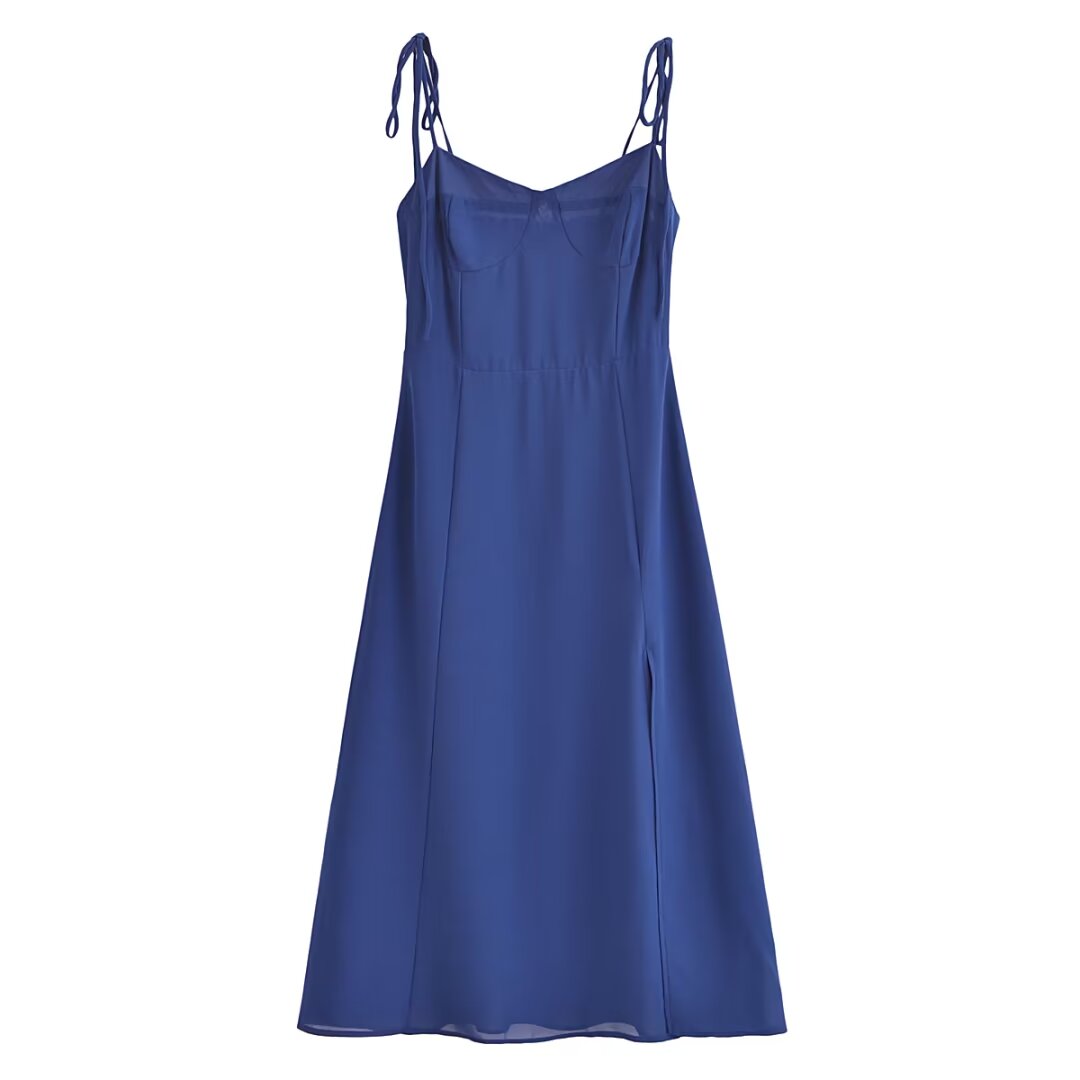 Summer High Waist Sexy Side Split Hem Sling Mid Length Dress OMI