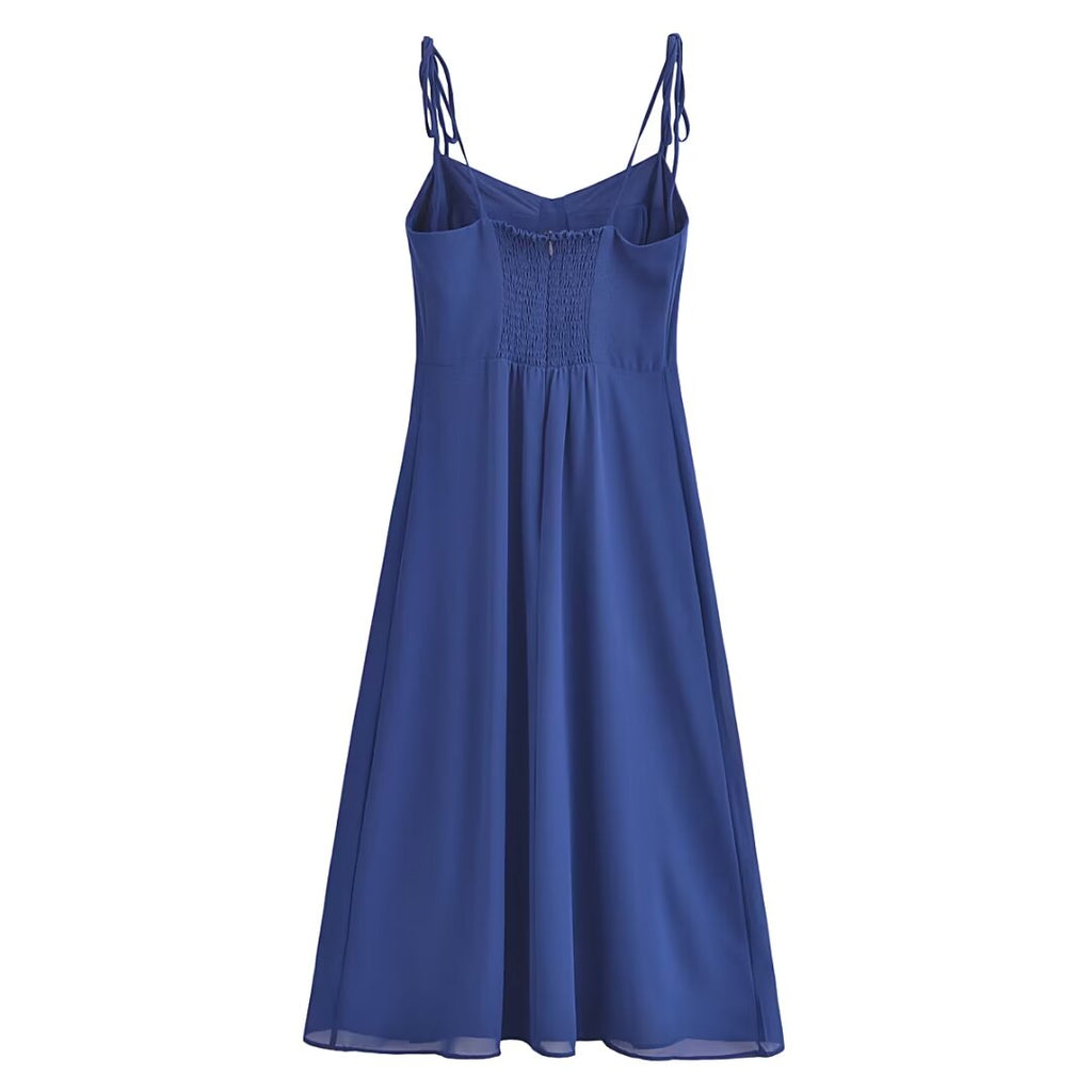 Summer High Waist Sexy Side Split Hem Sling Mid Length Dress OMI