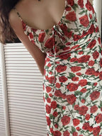 Women Rose Jacquard Printed Slim Waist Fishtail Cami Dress OMI