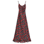 Women Rose Jacquard Printed Slim Waist Fishtail Cami Dress OMI