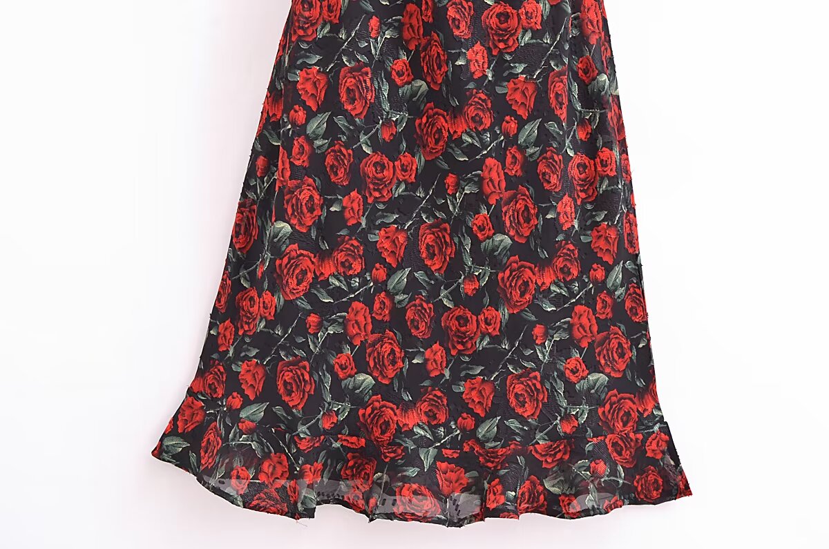 Women Rose Jacquard Printed Slim Waist Fishtail Cami Dress OMI