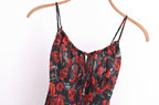Women Rose Jacquard Printed Slim Waist Fishtail Cami Dress OMI