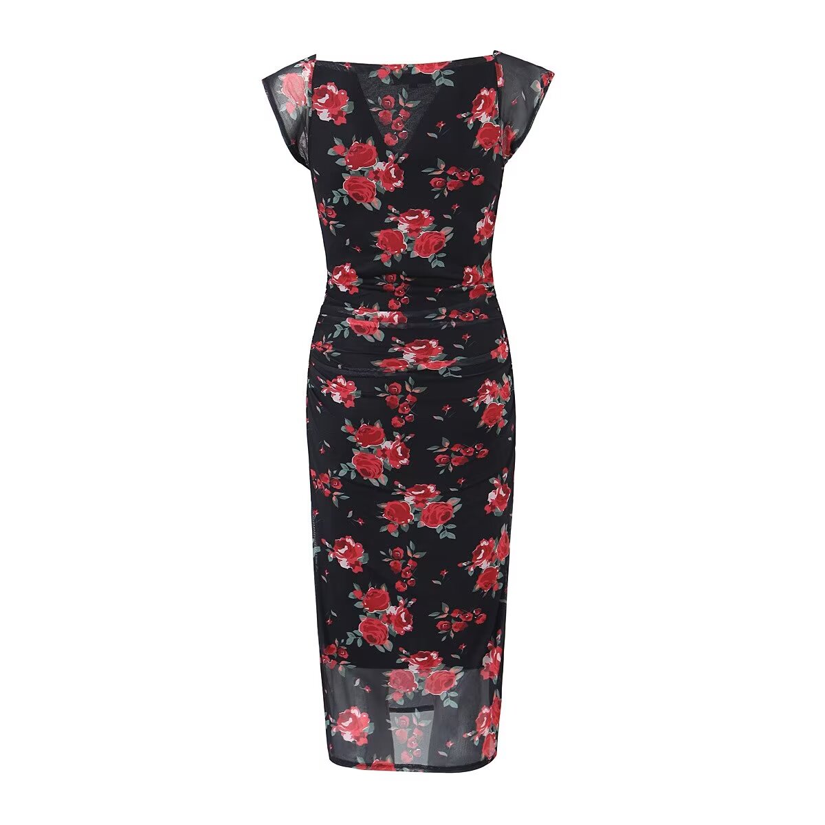Women Clothing Spring Summer Retro Mesh Floral Slim Fitting Slimming Maxi Dress GoodMe