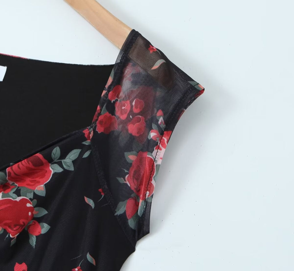 Women Clothing Spring Summer Retro Mesh Floral Slim Fitting Slimming Maxi Dress GoodMe