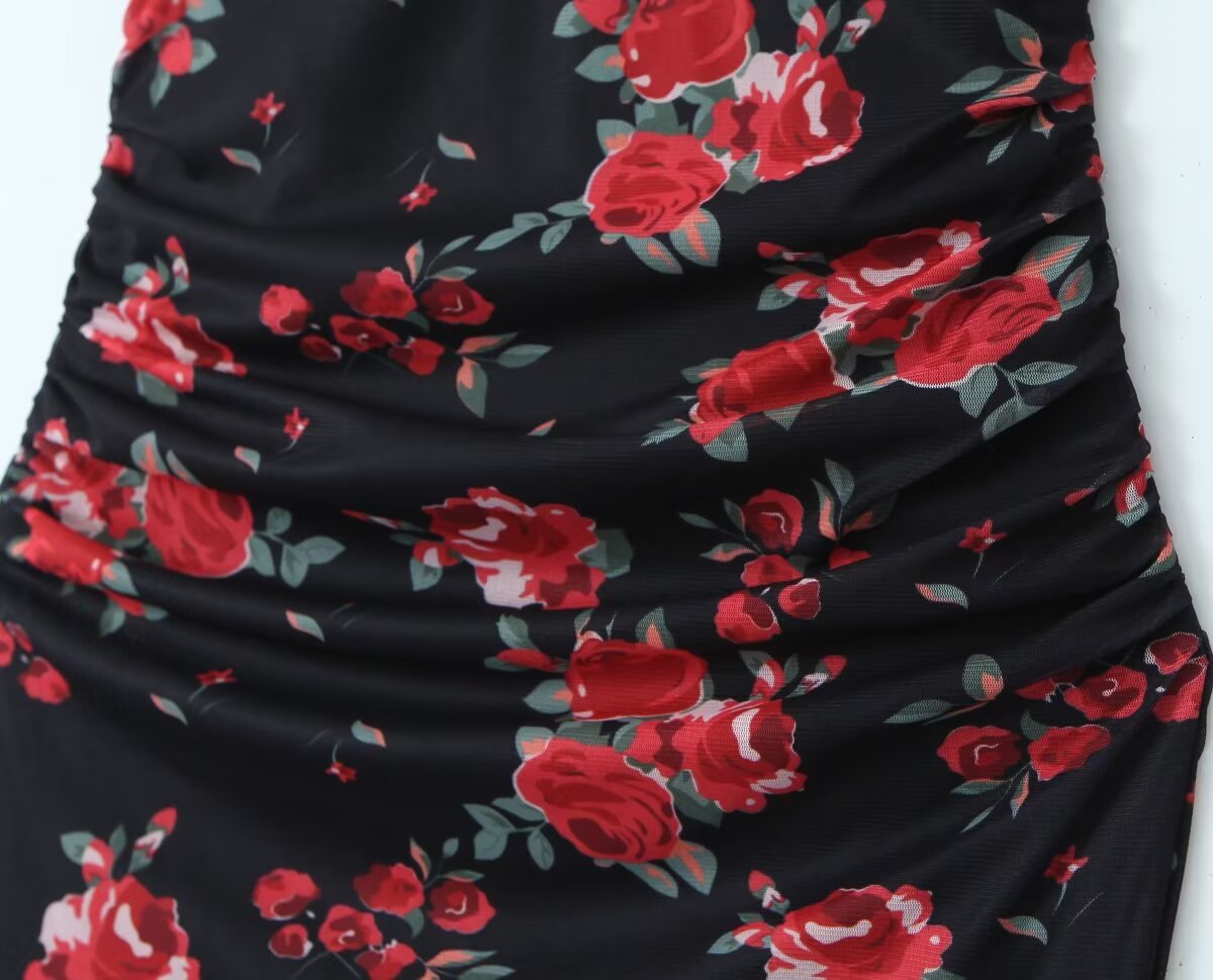 Women Clothing Spring Summer Retro Mesh Floral Slim Fitting Slimming Maxi Dress GoodMe