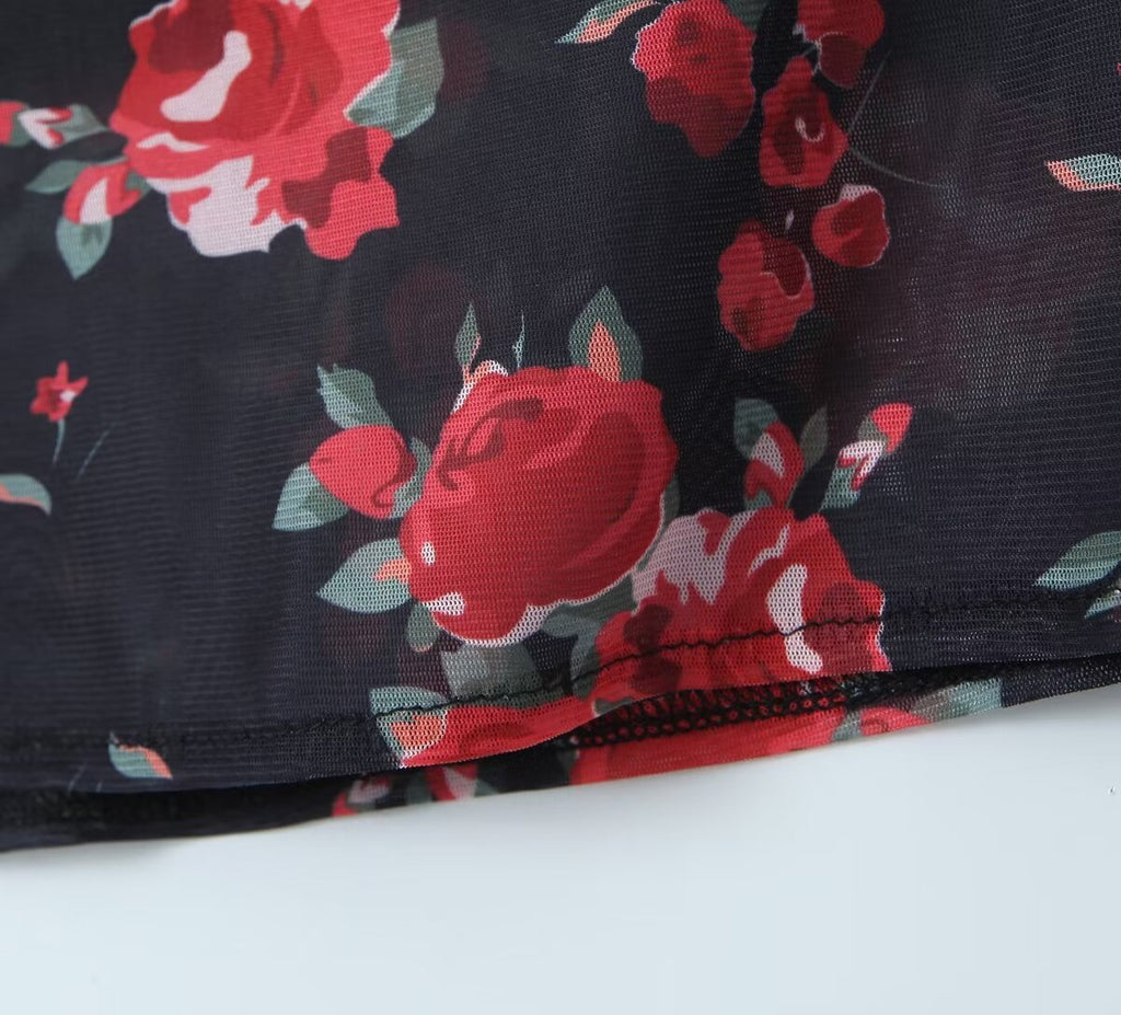 Women Clothing Spring Summer Retro Mesh Floral Slim Fitting Slimming Maxi Dress GoodMe