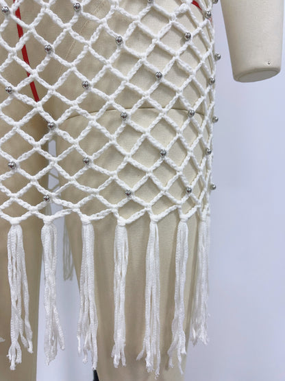 Spring Summer Spring Summer Camisole Sexy Beach Blouse Solid Color Hand Crocheting Tassel Blouse