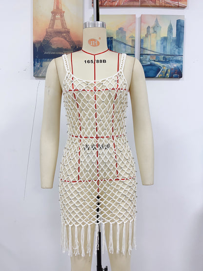 Spring Summer Spring Summer Camisole Sexy Beach Blouse Solid Color Hand Crocheting Tassel Blouse