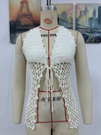 Spring Summer Hollow Out Cutout Beach Holiday Knitted Blouse Coat Beach SERENDIPITY