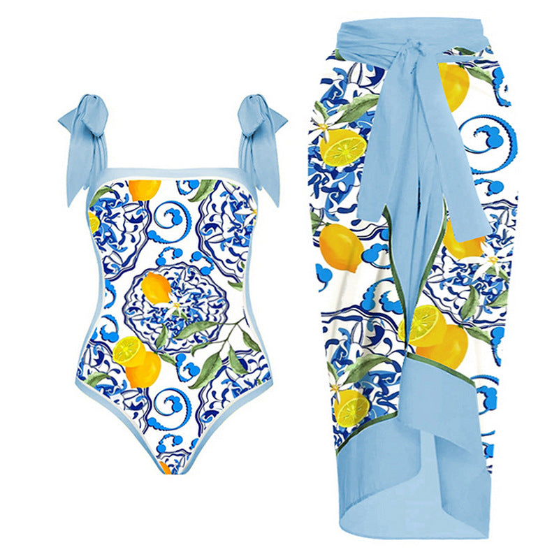 Traje de baño de una pieza sexy para mujer, traje de baño ajustado adelgazante retro con lazo, vestido de gasa