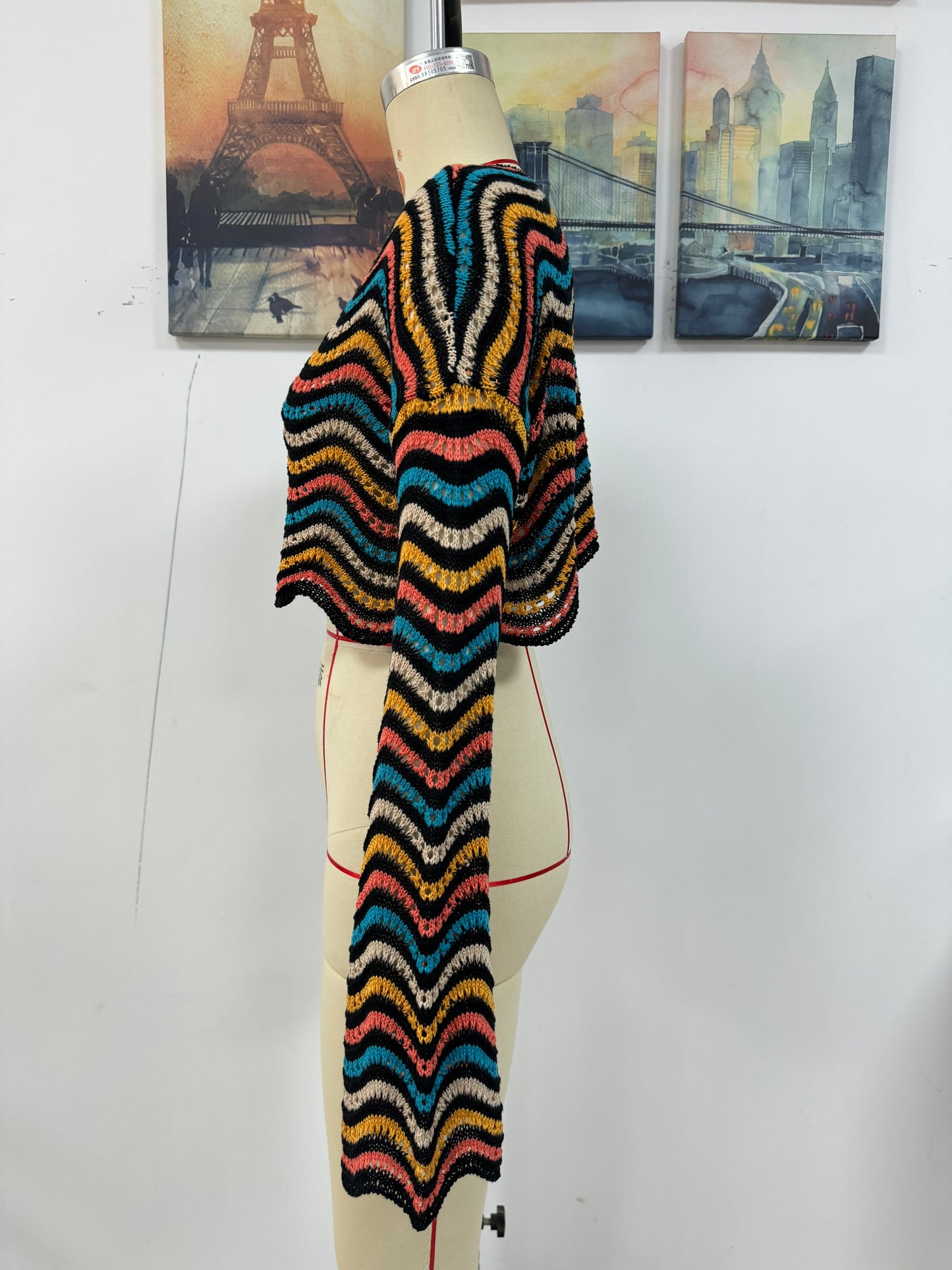 Spring Summer Stitching Loose Mixed Color Round Neck Stripes Women Knitwear