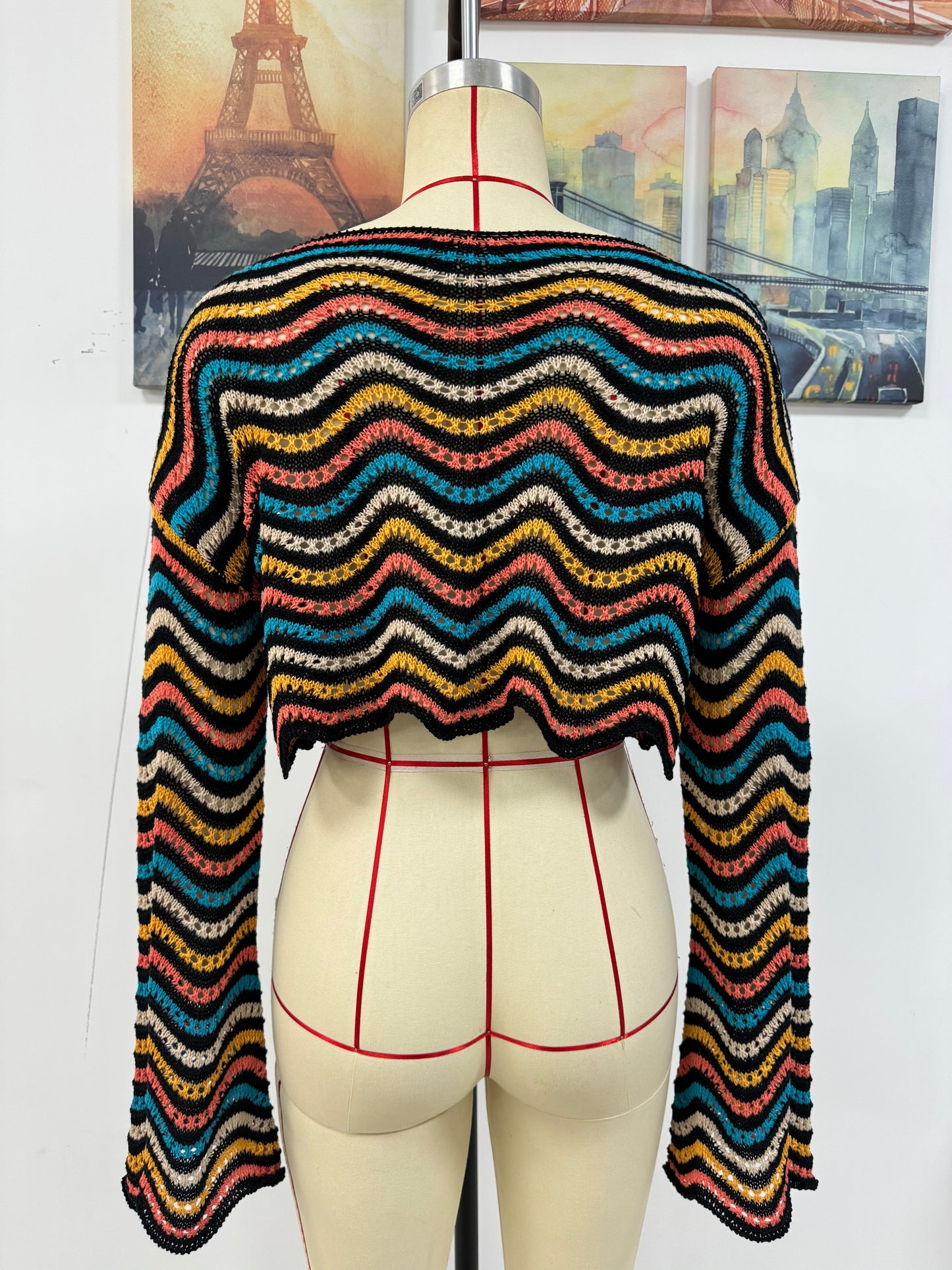 Spring Summer Stitching Loose Mixed Color Round Neck Stripes Women Knitwear