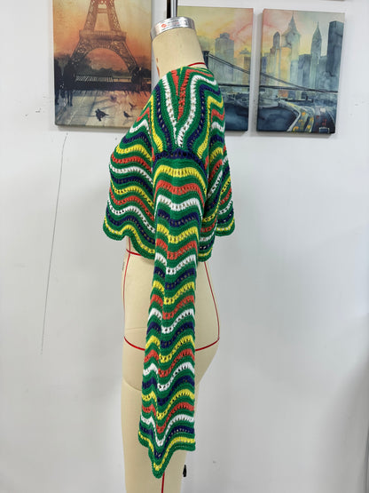 Spring Summer Stitching Loose Mixed Color Round Neck Stripes Women Knitwear
