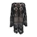 Bell Sleeve Water Soluble Hollow Out Cutout Loose Beach Cover Up Sun Proof Vacation Beach Dress Women Swimsuit Outer Wear EvenStar