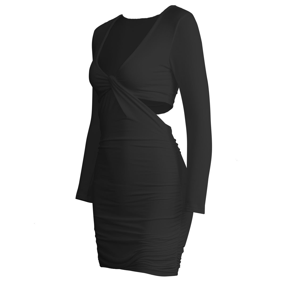 Sexy V-neck Long Sleeve Hollow Out Cutout Sheath Dress Wish Autumn Winter Women Wear