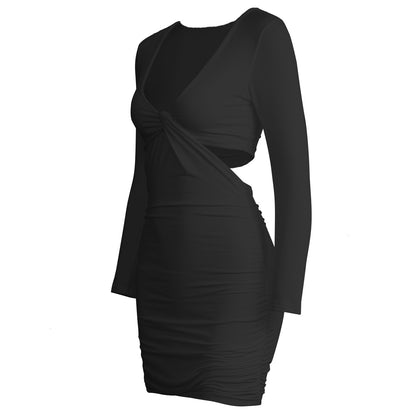 Sexy V-neck Long Sleeve Hollow Out Cutout Sheath Dress Wish Autumn Winter Women Wear