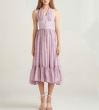 Spring Summer Blogger French Girl Purple Floral Halter Dress ZDShop
